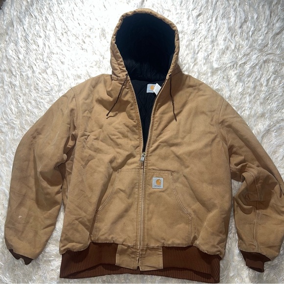 Vintage 90s Brown Carhartt Jacket Workwear Duck Canvas Hoodie Jacket Made in USA - Picture 1 of 6